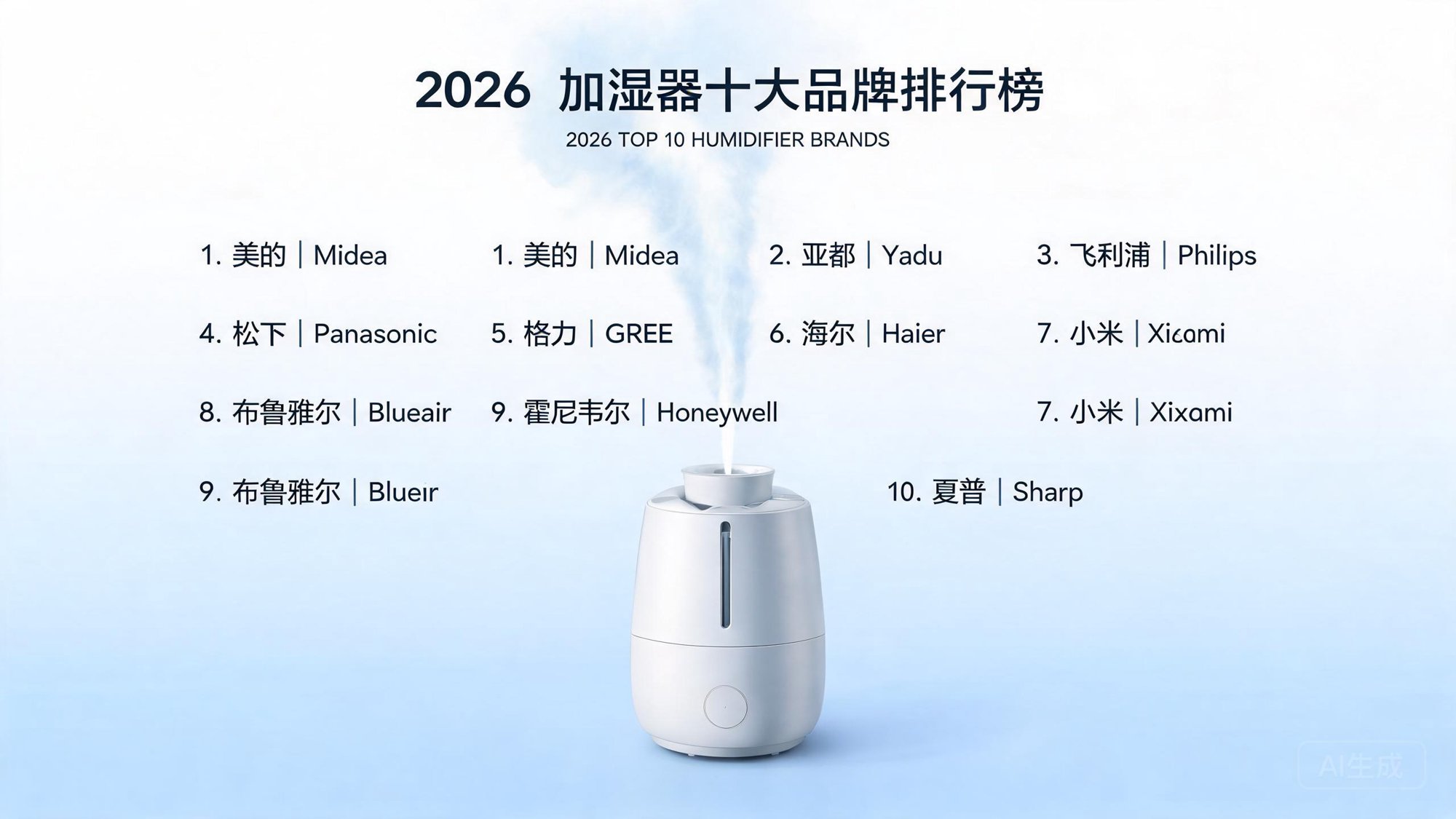 2026年加湿器十大品牌排行榜